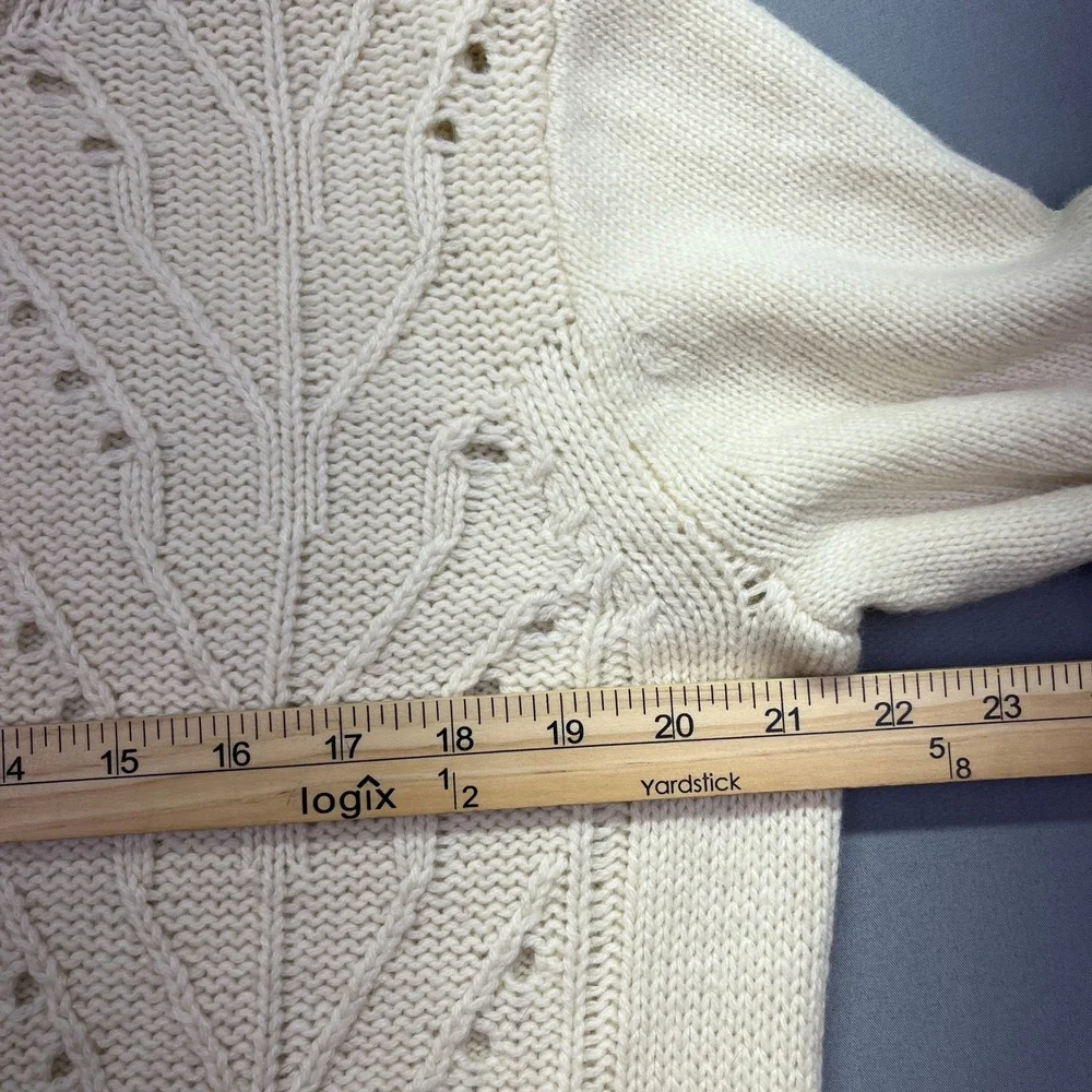 J.Crew Cable Knit Sweater Pullover Tree Design Cream Color Lambs Wool Blend Sz L